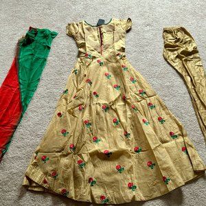 Beige anarkali with green dupatta NEW YEAR'S SALE!!